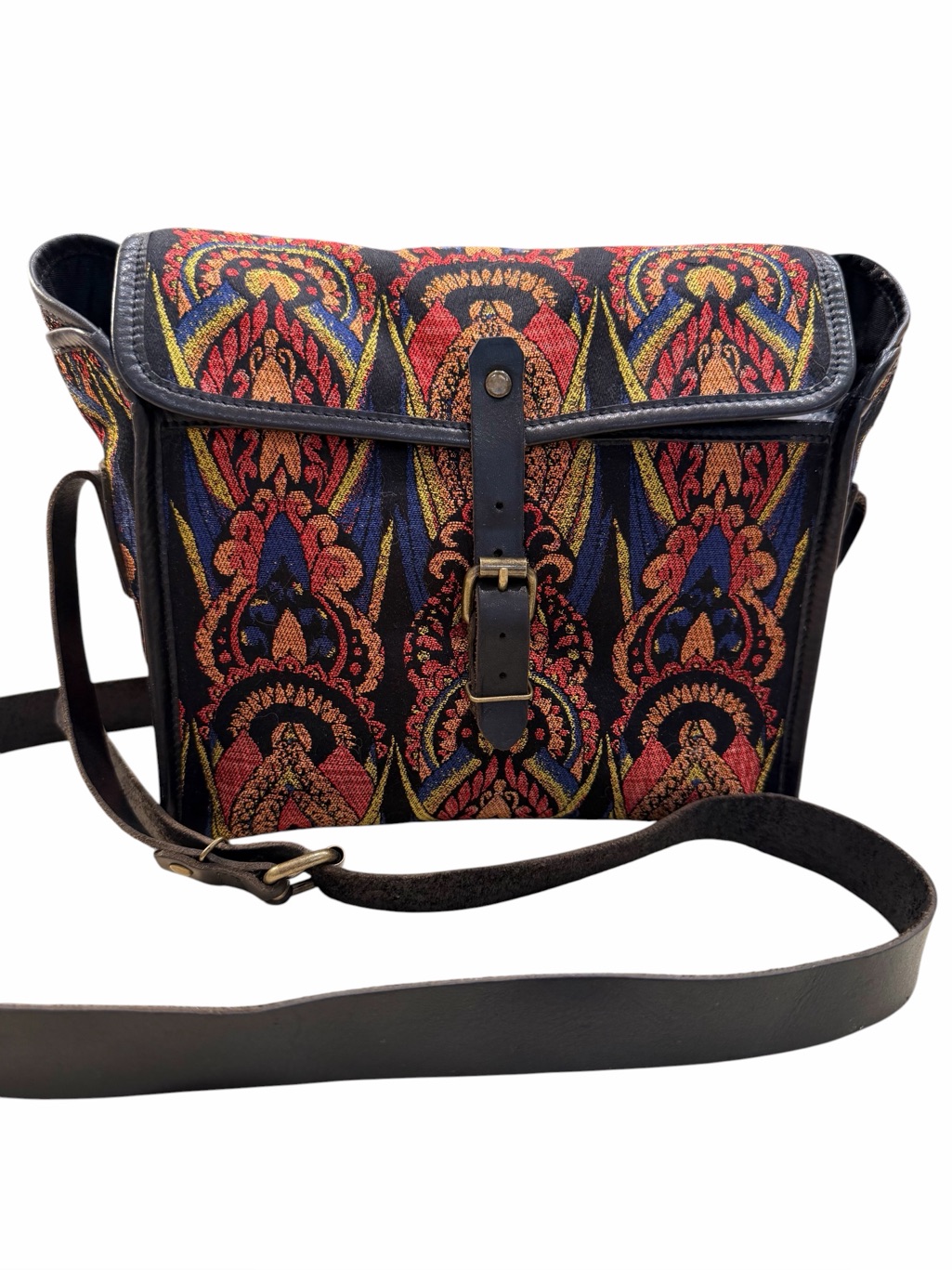 Dries Van Noten Multicor Tapestry Crossbody Bag Leather Trim Y2k